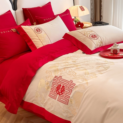 91家纺网 家纺一手货源 找家纺 （总） 2024新款长绒棉婚庆四件套系列三