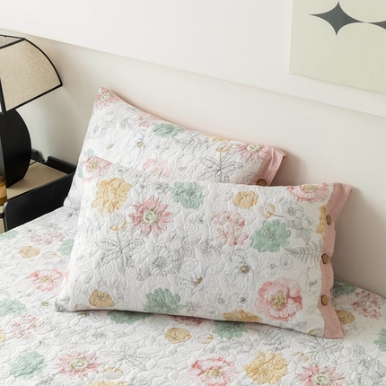 优乐家纺 2025新款纯棉印花夹棉枕套系列-纽扣款 安琪-黄