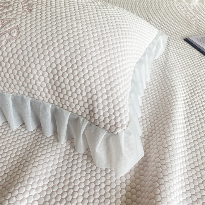 91家纺网 家纺一手货源 找家纺 叠派家纺 2024新款抗菌冰豆豆床裙款凉席-皇冠系 冰豆豆皇冠系列-床裙款 蜜桃粉