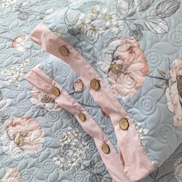 91家纺网 家纺一手货源 找家纺 优乐家纺 2025新款纯棉印花夹棉枕套系列-纽扣款 蔚然花