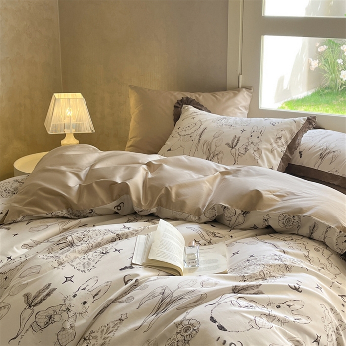 91家纺网 家纺一手货源 找家纺 （总）圆岛家纺 2024新款原创手绘系列100s 全棉数码印花四件套-帕丁顿之森