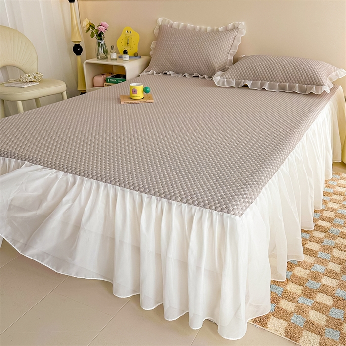 91家纺网 家纺一手货源 找家纺 屹成家纺 2024新款凉豆豆床裙款冰丝凉席 豆豆-卡其