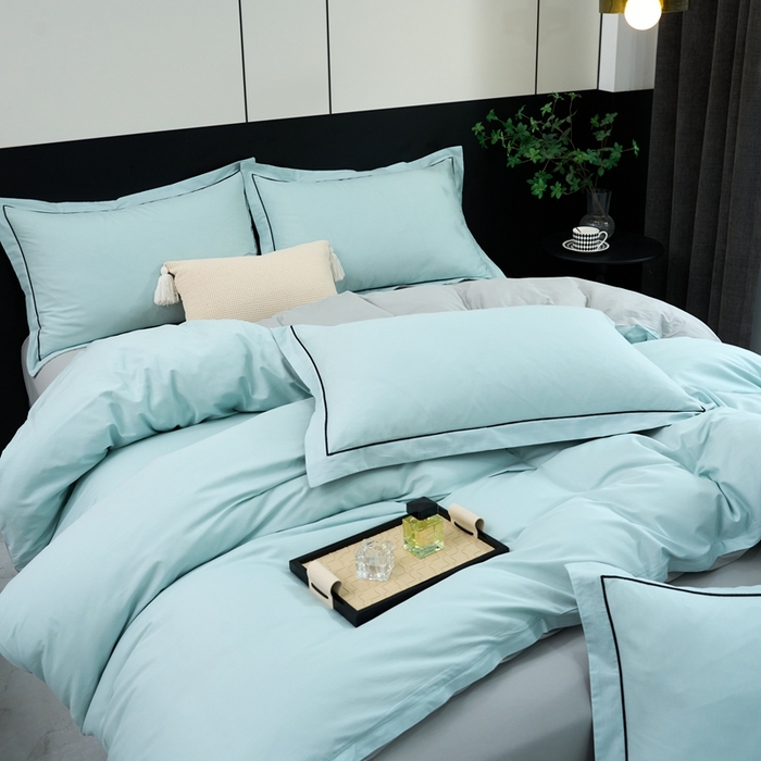 91家纺网 家纺一手货源 找家纺 三沁家居 2024新款精梳长绒棉四件套 灰绿