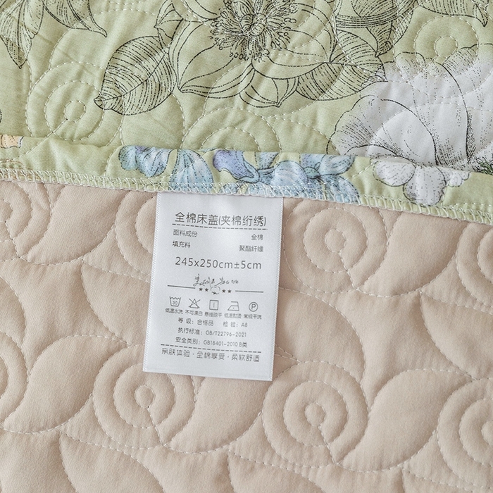 91家纺网 家纺一手货源 找家纺 优乐家纺 2025新款全棉斜纹13376宽边枕套床盖三件套 安琪-绿