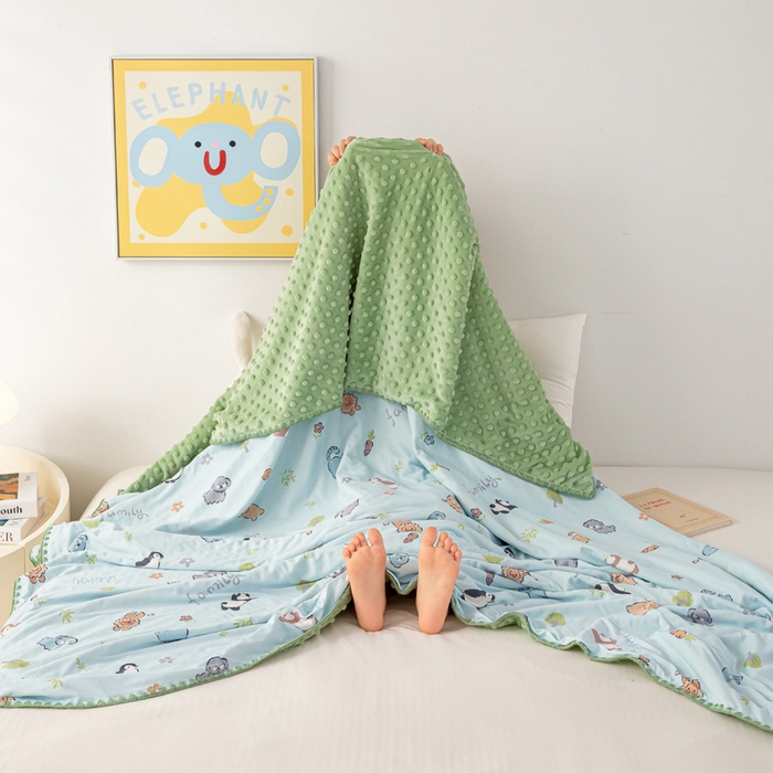 91家纺网 家纺一手货源 找家纺 柏薇 2024新款儿童凉感针织豆豆绒盖毯 宠物乐园