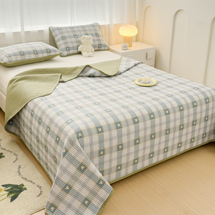 金丝鸟家纺 2024新款双面全棉夹棉床盖 小格米奇