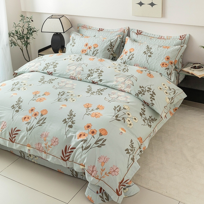 91家纺网 家纺一手货源 找家纺 优乐家纺 2025新款全棉斜纹13376单层被套夹棉床盖款四件套 南薇-兰