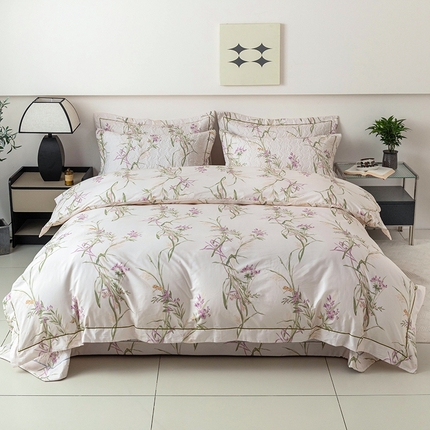 91家纺网 家纺一手货源 找家纺 优乐家纺 2025新款全棉斜纹13376单层被套夹棉床盖款四件套 迷雾