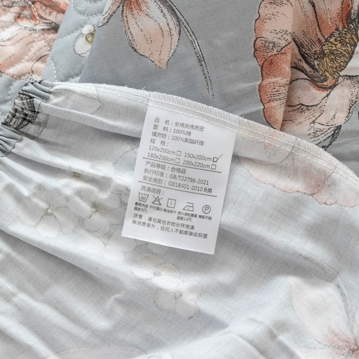 91家纺网 家纺一手货源 找家纺 优乐家纺 2025新款纯棉印花夹棉床笠三件套系列-纽扣款 蔚然花