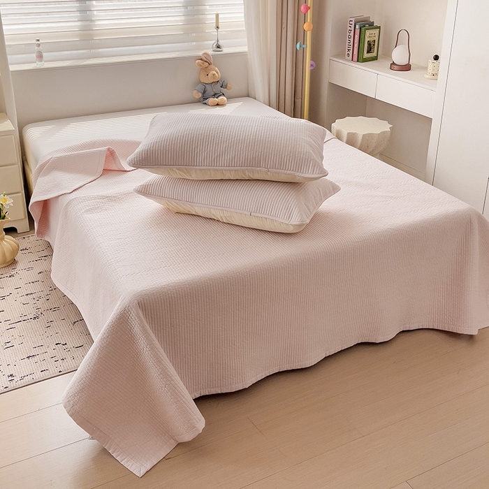 91家纺网 家纺一手货源 找家纺 羽爱家纺 2024新款双面纯色全棉水洗床盖 浅玉