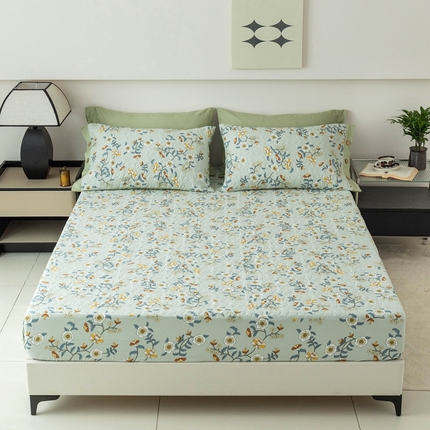 优乐家纺 2025新款纯棉印花夹棉床笠三件套系列-纽扣款 朵唯