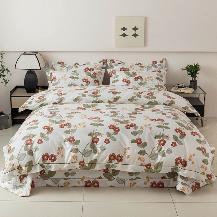 91家纺网 家纺一手货源 找家纺 优乐家纺 2025新款全棉斜纹13376单层被套夹棉床盖款四件套 花颜悦色