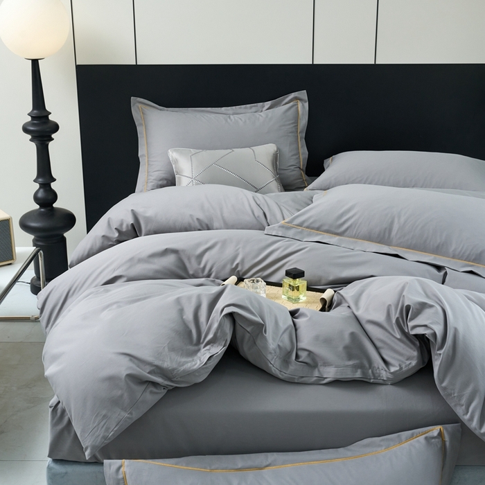 91家纺网 家纺一手货源 找家纺 三沁家居 2024新款精梳长绒棉四件套 高级灰