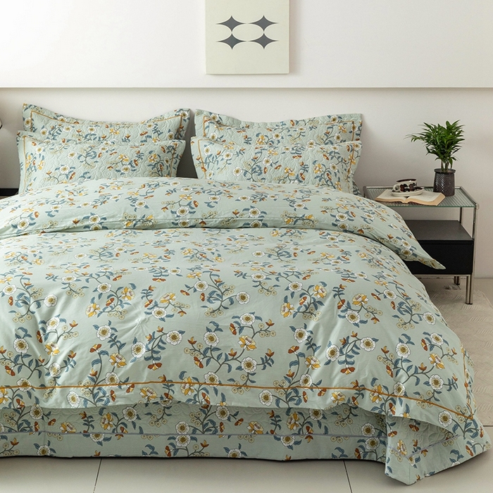 91家纺网 家纺一手货源 找家纺 优乐家纺 2025新款全棉斜纹13376单层被套夹棉床盖款四件套 朵唯