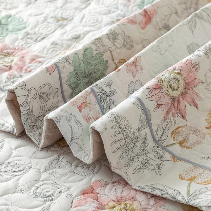 91家纺网 家纺一手货源 找家纺 （总）优乐家纺 2025新款纯棉印花夹棉系列床盖三件套-纽扣款