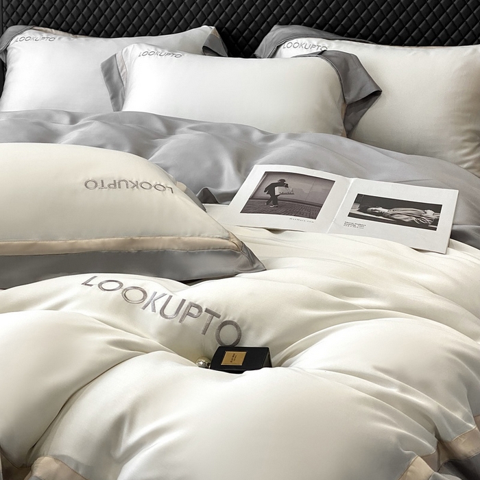 91家纺网 家纺一手货源 找家纺 （总）优悦生活馆 宽边拼角冰丝刺绣四件套-仰望