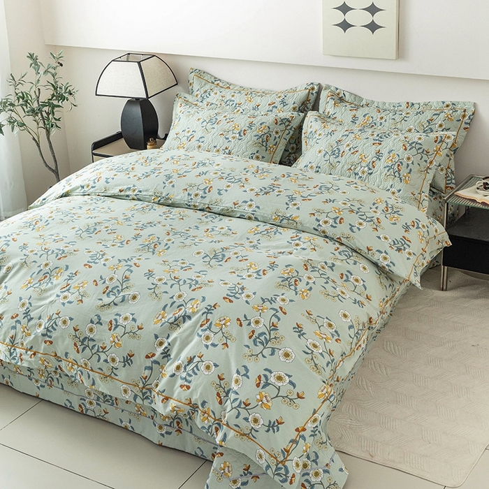 91家纺网 家纺一手货源 找家纺 优乐家纺 2025新款全棉斜纹13376单层被套夹棉床盖款四件套 朵唯