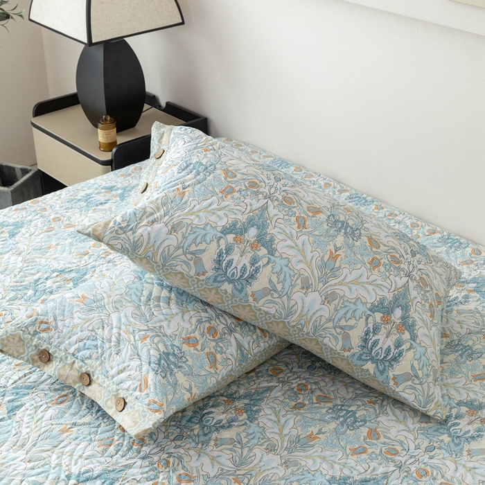 91家纺网 家纺一手货源 找家纺 优乐家纺 2025新款纯棉印花夹棉枕套系列-纽扣款 普卡拉-兰