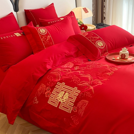 91家纺网 家纺一手货源 找家纺 （总） 2024新款长绒棉婚庆四件套系列三