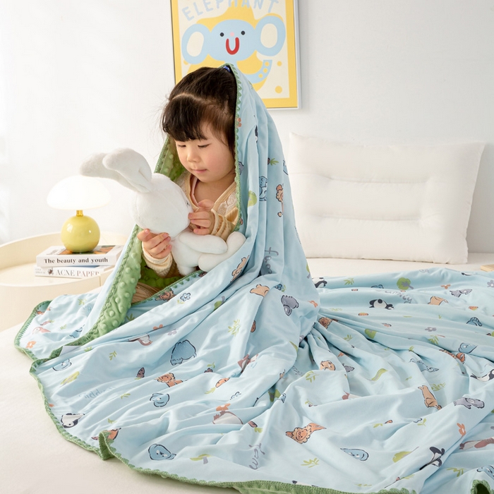 91家纺网 家纺一手货源 找家纺 柏薇 2024新款儿童凉感针织豆豆绒盖毯 宠物乐园