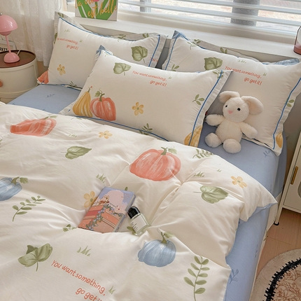 91家纺网 家纺一手货源 找家纺 （总）乐童 2024新款直播爆款13070纯棉印花吊边款一字绣四件套 第五波