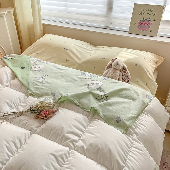 91家纺网 家纺一手货源 找家纺 绵庭家纺 2024新款全棉印花隔脏睡袋 熊猫戏水绿