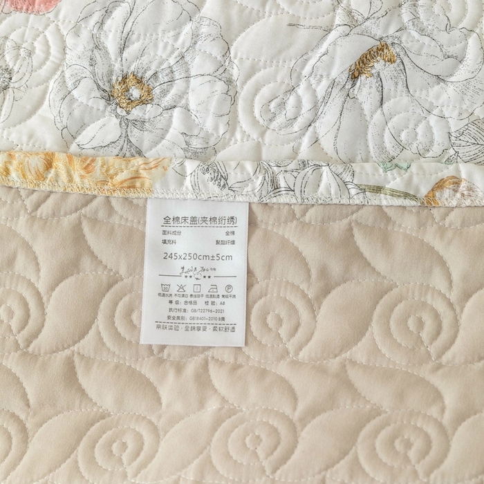 91家纺网 家纺一手货源 找家纺 （总）优乐家纺 2025新款纯棉印花夹棉系列床盖三件套-纽扣款