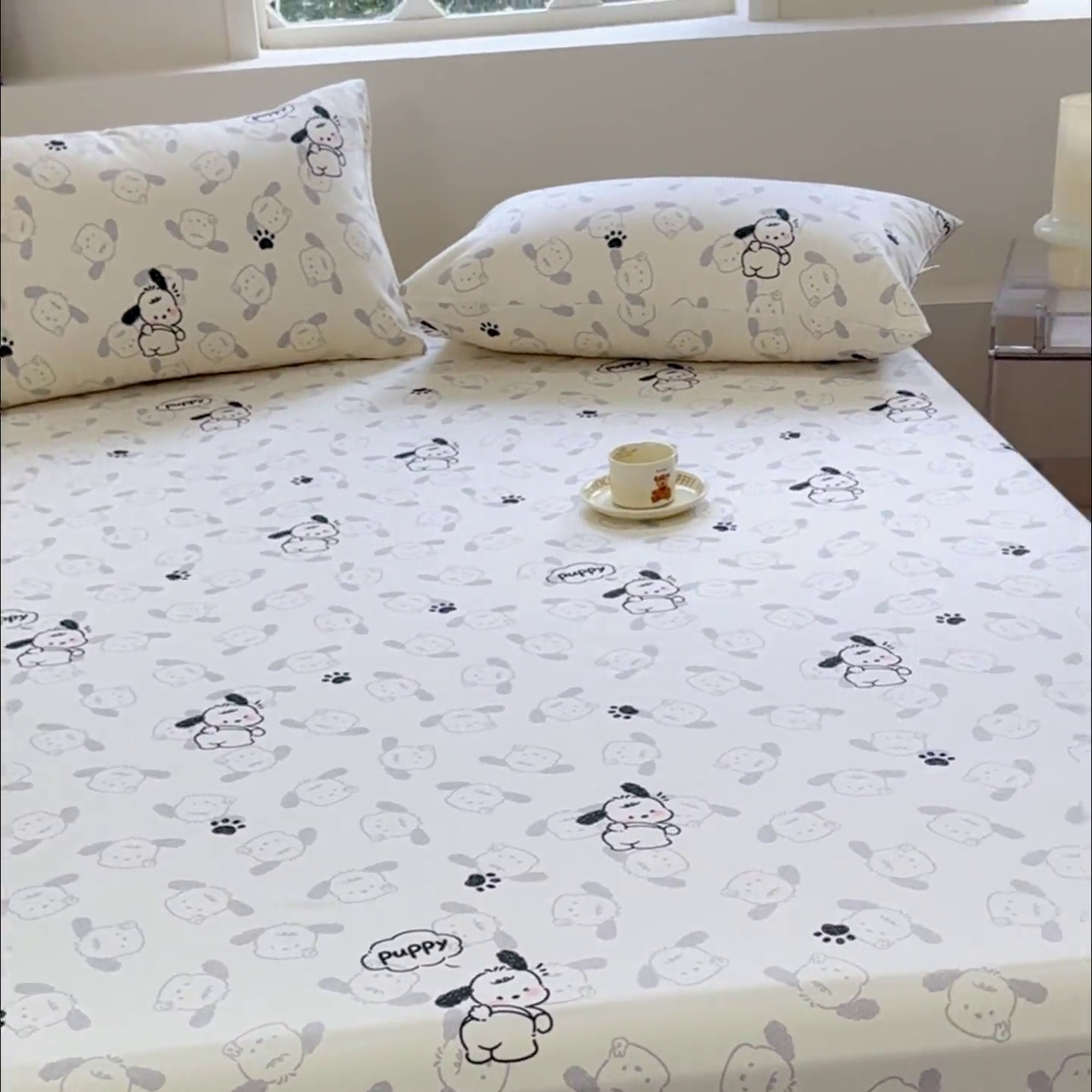 91家纺网 家纺一手货源 找家纺 金丝鸟家纺 2024新款成人款A类老粗布床笠 小白狗