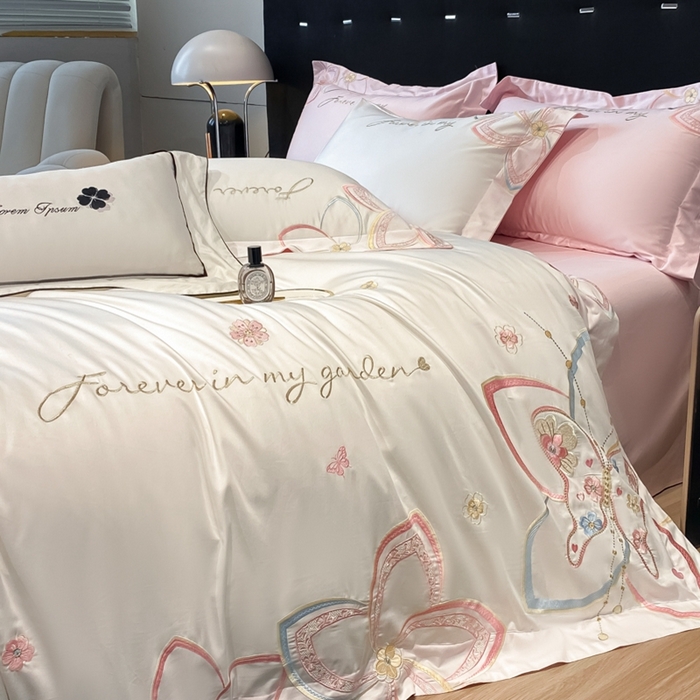 91家纺网 家纺一手货源 找家纺 星蕴家纺 2024新款喷气全工艺纯棉四件套-莉兰 莉兰白拼粉