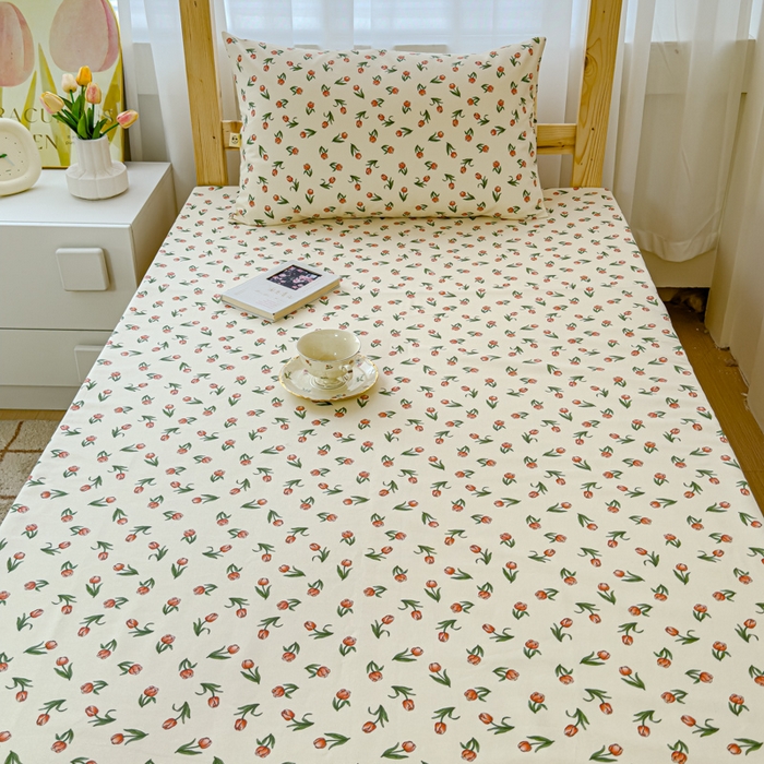 91家纺网 家纺一手货源 找家纺 金丝鸟家纺 2024新款学生款A类老粗布床笠 花圃