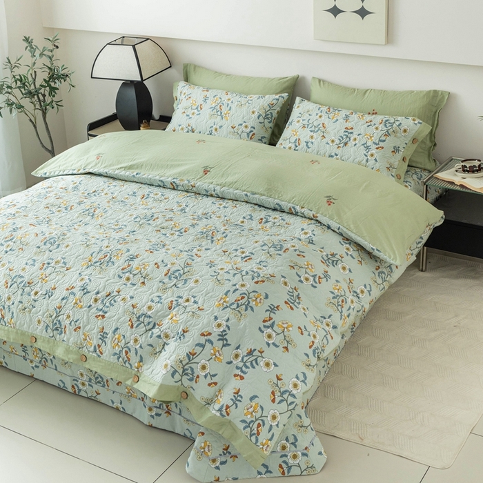 91家纺网 家纺一手货源 找家纺 优乐家纺 2025新款纯棉印花夹棉系列四件套-纽扣款 朵唯