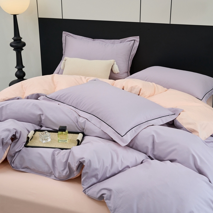 91家纺网 家纺一手货源 找家纺 三沁家居 2024新款精梳长绒棉四件套 紫玉