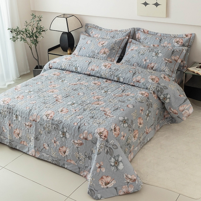 91家纺网 家纺一手货源 找家纺 优乐家纺 2025新款全棉斜纹13376宽边枕套床盖三件套 蔚然花