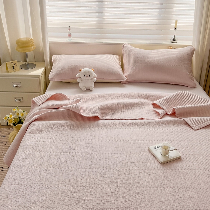 91家纺网 家纺一手货源 找家纺 羽爱家纺 2024新款双面纯色全棉水洗床盖 浅玉