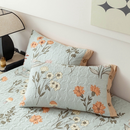 优乐家纺 2025新款纯棉印花夹棉枕套系列-纽扣款 南薇-兰