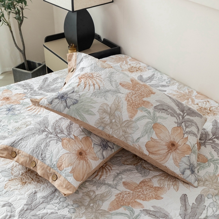 91家纺网 家纺一手货源 找家纺 优乐家纺 2025新款纯棉印花夹棉枕套系列-纽扣款 春意盎然