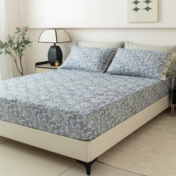 91家纺网 家纺一手货源 找家纺 优乐家纺 2025新款纯棉印花夹棉床笠三件套系列-纽扣款 波西米亚