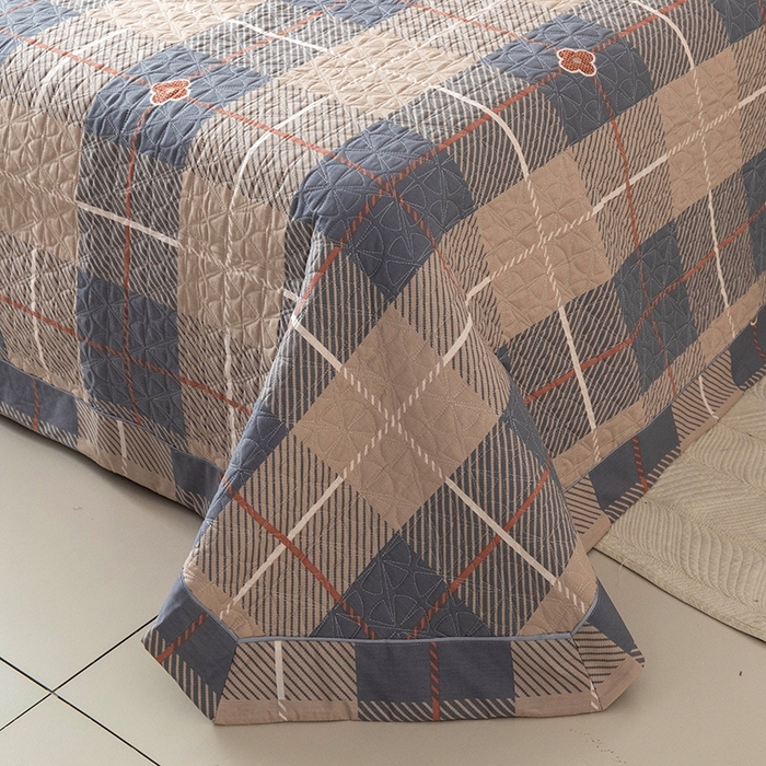 91家纺网 家纺一手货源 找家纺 优乐家纺 2025新款全棉斜纹13376宽边枕套床盖三件套 博尔-咖