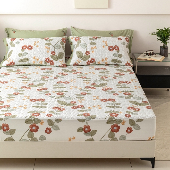 91家纺网 家纺一手货源 找家纺 优乐家纺 2025新款纯棉印花夹棉床笠三件套系列-纽扣款 和颜悦色