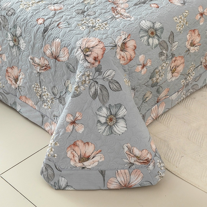 91家纺网 家纺一手货源 找家纺 优乐家纺 2025新款全棉斜纹13376宽边枕套床盖三件套 蔚然花