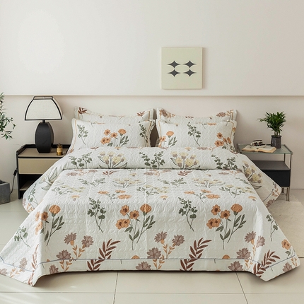 优乐家纺 2025新款全棉斜纹13376宽边枕套床盖三件套 南薇