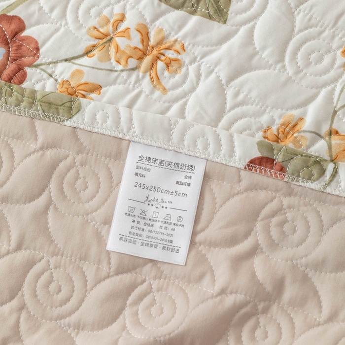 91家纺网 家纺一手货源 找家纺 优乐家纺 2025新款纯棉印花夹棉系列床盖三件套-纽扣款 和颜悦色