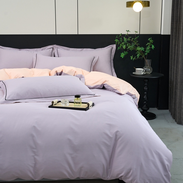 91家纺网 家纺一手货源 找家纺 三沁家居 2024新款精梳长绒棉四件套 紫玉