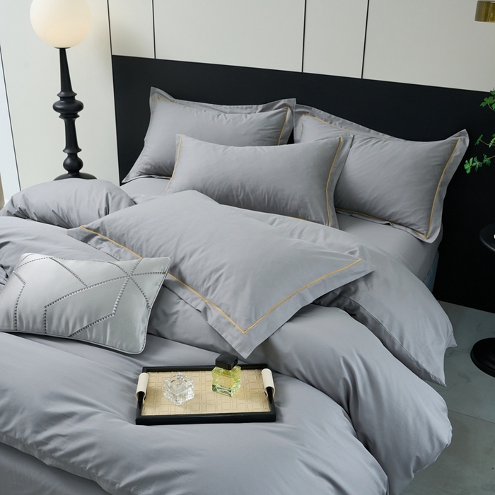 91家纺网 家纺一手货源 找家纺 三沁家居 2024新款精梳长绒棉四件套 高级灰