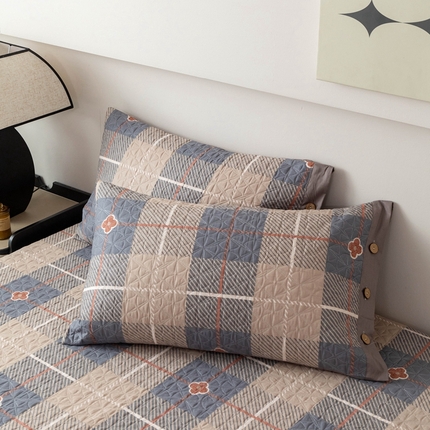 优乐家纺 2025新款纯棉印花夹棉枕套系列-纽扣款 博尔-咖