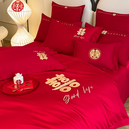 91家纺网 家纺一手货源 找家纺 （总） 2024新款长绒棉婚庆四件套系列三