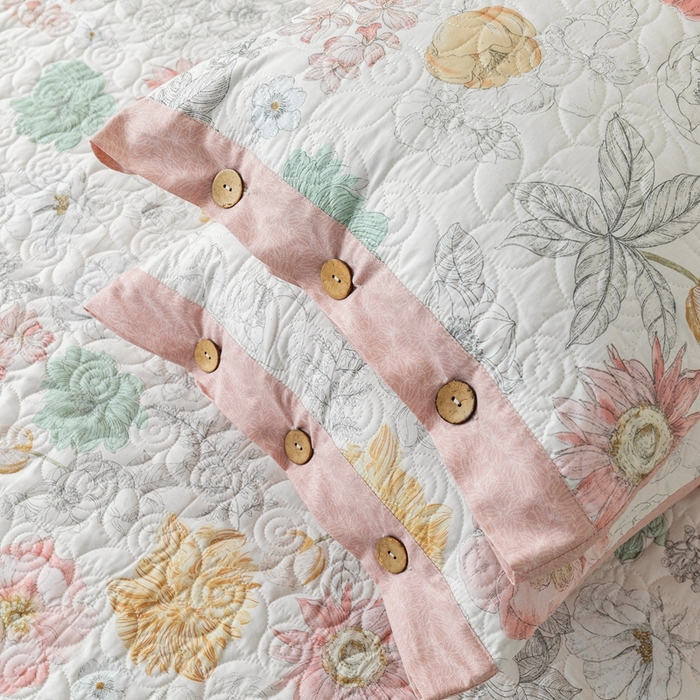 91家纺网 家纺一手货源 找家纺 优乐家纺 2025新款纯棉印花夹棉枕套系列-纽扣款 安琪-黄