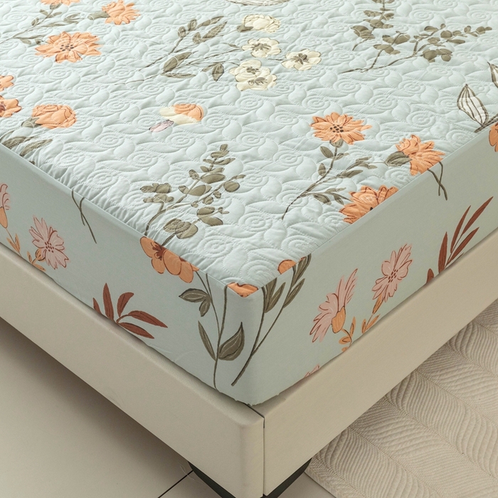 91家纺网 家纺一手货源 找家纺 优乐家纺 2025新款纯棉印花夹棉床笠三件套系列-纽扣款 南薇-兰