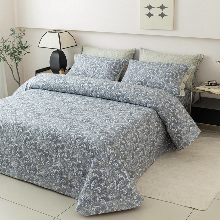 91家纺网 家纺一手货源 找家纺 优乐家纺 2025新款纯棉印花夹棉系列床盖三件套-纽扣款 波西米亚