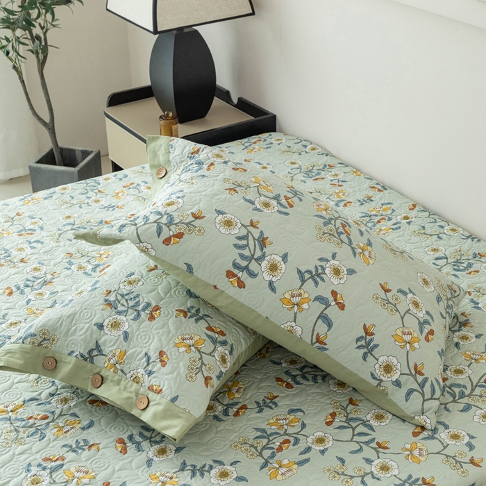 91家纺网 家纺一手货源 找家纺 优乐家纺 2025新款纯棉印花夹棉枕套系列-纽扣款 朵唯